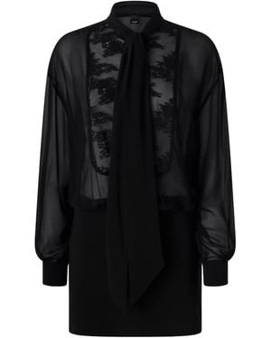 Pinko Lace Sheer Shirt Mini Dress - Black
