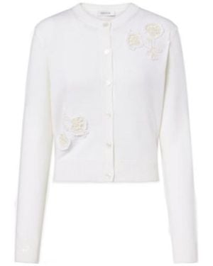 Erdem Floral-Appliqué Wool Cardigan - White