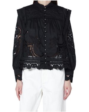 FARM Rio Broderie Anglaise Button Top - Black