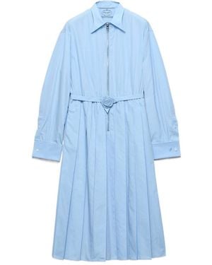 Prada Zip-Up Rose Belted Dress - Blue