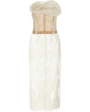 Magda Butrym Sculptural Neckline Lace Corset Dress - White
