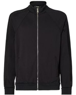 Fendi High-Neck Zip-Up Sweatshirt - Black