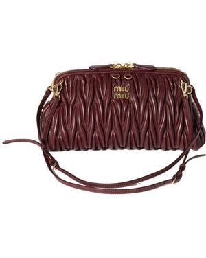 Miu Miu Caprice Matelassé Nappa Leather Clutch - Brown