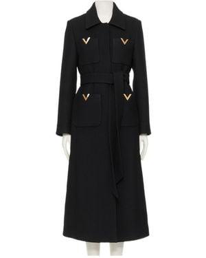 Valentino Belted Metal V Detail Coat - Black