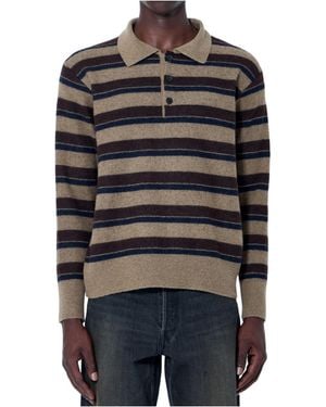 Ssstein Striped Knitted Polo Shirt - Black