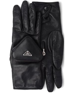 Prada Logo Pouch-Detailed Gloves - Black