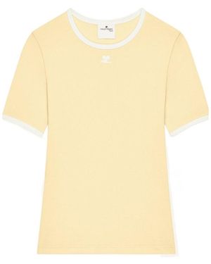 Courreges Crew Neck Color-Blocked Short-Sleeved T-Shirt - Yellow