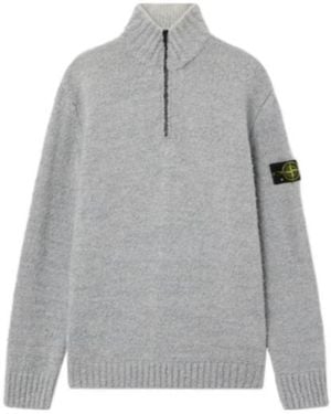 Stone Island Loose-Fit Half-Zip Sweater With Ribbed Trims - Gray