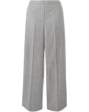 Theory Pleated Wool Wide-Leg Casual Trousers - Grey