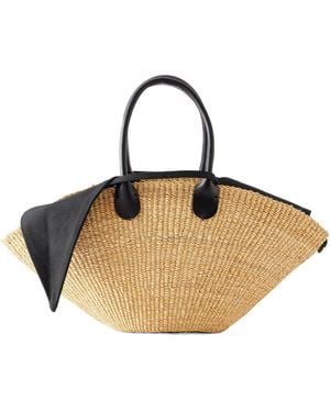 Muuñ Sophia Leather-Trimmed Raffia Tote - Metallic