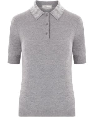 Blumarine Embellished Collar Polo Shirt - Gray