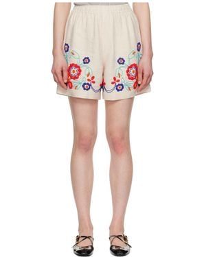 Bode Beaded Garden Party Elastic Waist Shorts - Red