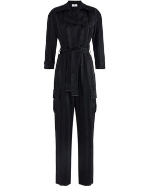 Elisabetta Franchi Jacquard Striped Belted Jumpsuit - Black