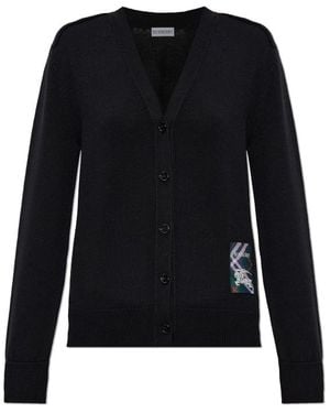 Burberry Wool Cardigan With Logo Patch - Black