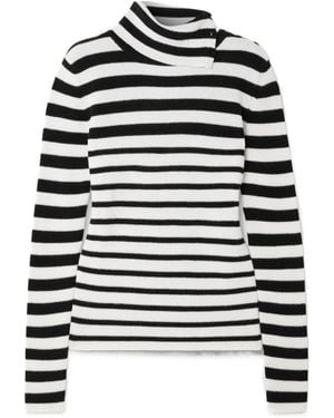 Lisa Yang Sabrine Button-Detailed Striped Ribbed Cotton And Cashmere-Blend Turtleneck Jumper - Black