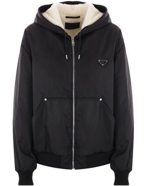 Prada Re-Nylon Triangle-Logo Hooded Jacket in Black for Men | Lyst