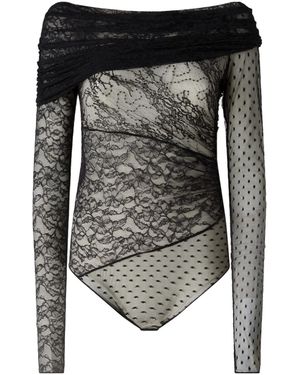 Pinko Floral-Lace Off-Shoulder Bodysuit - Black