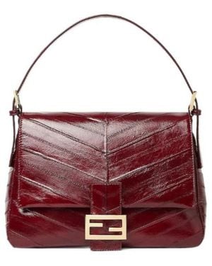 Fendi Flap 26325 Burgundy Inlaid Hagfish Leather Bag - Red