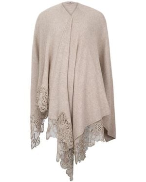 Ermanno Scervino Lace-Trimmed Wool Cape - Natural
