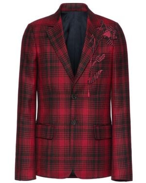 Valentino Checked Single-Breasted Blazer - Red
