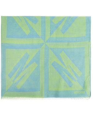 Moschino Logo Printed Raw Edge Scarf - Green