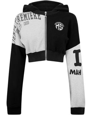 Marine Serre Pattern Zipper Hooded Sweatshirt - Black