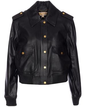 Michael Kors Leather Jacket With Epaulettes - Black