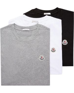 Moncler Logo Patch Three Pack Of T-Shirts - Grey