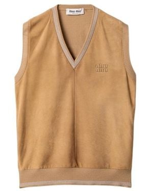 Miu Miu Wool And Suede Vest - Natural