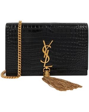 Saint Laurent Kate Crocodile-Effect Leather Wallet-On-Chain - Black