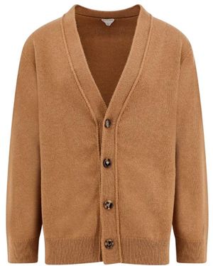 Bottega Veneta Long Sleeved V-Neck Knitted Cardigan - Brown