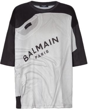 Balmain Loose T-Shirt With Optical Illusion Print - Grey