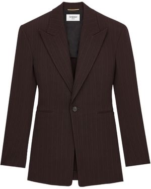 Saint Laurent Single-Breasted Striped Jacket - Brown