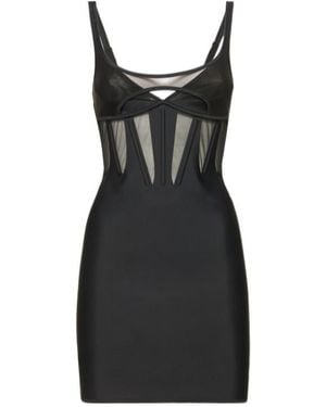 Mugler Techno Jersey Corset Mesh Mini Dress - Black