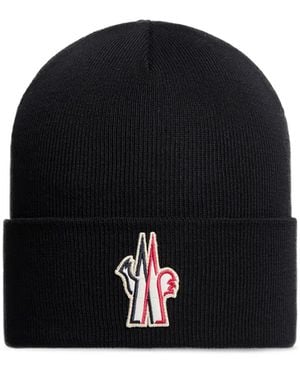 Moncler Grenoble Logo Patch Knitted Beanie - Black