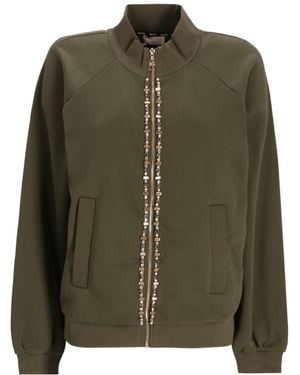 Liu Jo Embellished Zip-Front Bomber Jacket - Green