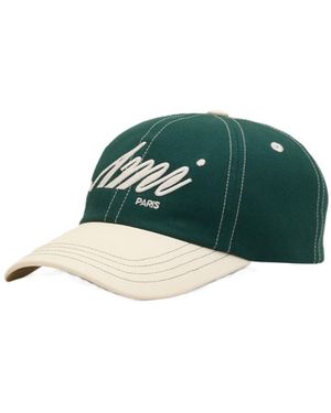 Ami Paris Logo Embroidered Curved Peak Cap - Green
