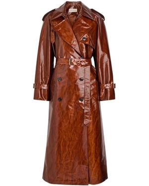 Dries Van Noten Ristos Printed Coated Trench Coat - Brown