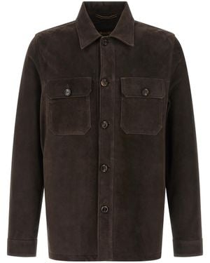 Moorer Klaus Leather Overshirt - Black