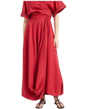 Brunello Cucinelli Draped Bubble-Hem Skirt - Red
