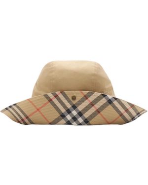 Burberry Check Brim Gabardine Bucket Hat - White