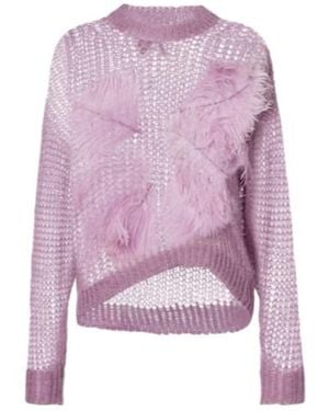 The Attico Feather-Trimmed Open-Knit Mohair-Blend Jumper - Purple