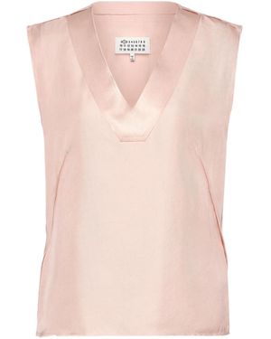 Maison Margiela Silk V-Neck Top - Pink
