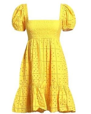 Ganni Lace Short-Sleeve Dress - Yellow