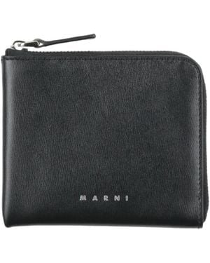 Marni Solid Color Leather Card Holder - Black