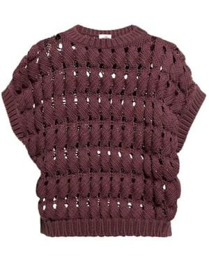 Brunello Cucinelli Open-Work Cotton-Blend Top - Red