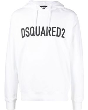 DSquared² Logo Printed Drawstring Hoodie - White