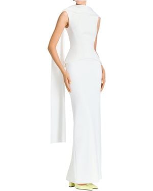 Solace London Annie Peplum-Waist Draped-Panel Maxi Dress - White