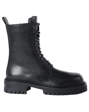 Ann Demeulemeester Round Toe Lace-Up Boots - Black