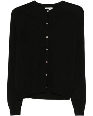 Soft Goat Crew-Neck Fine-Knit Cardigan - Black